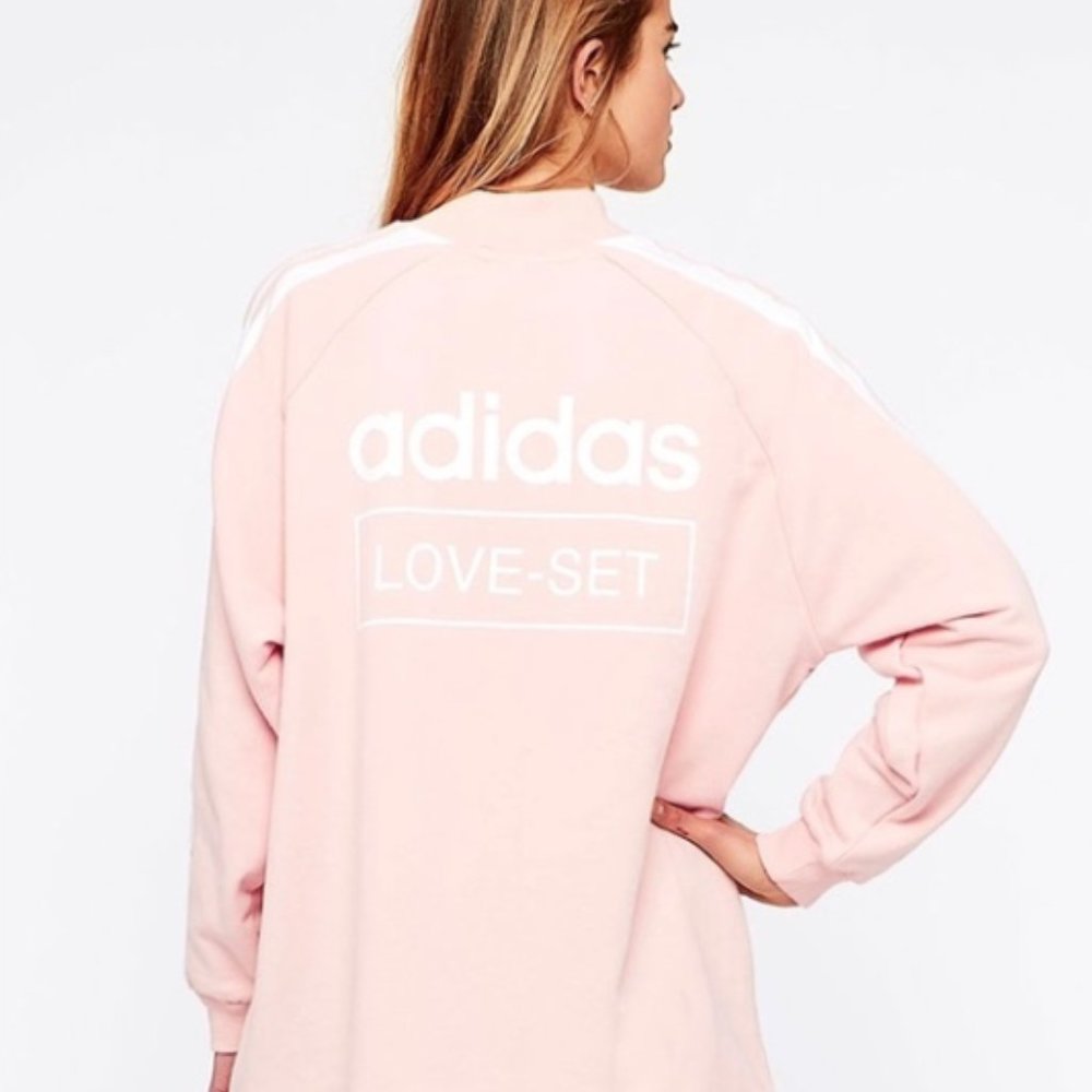 ADIDAS I Pink Turtle Neck LOVE-SET Sweatshirt w/ Embroidered Flowers & Quote, XS - Picture 5 of 15